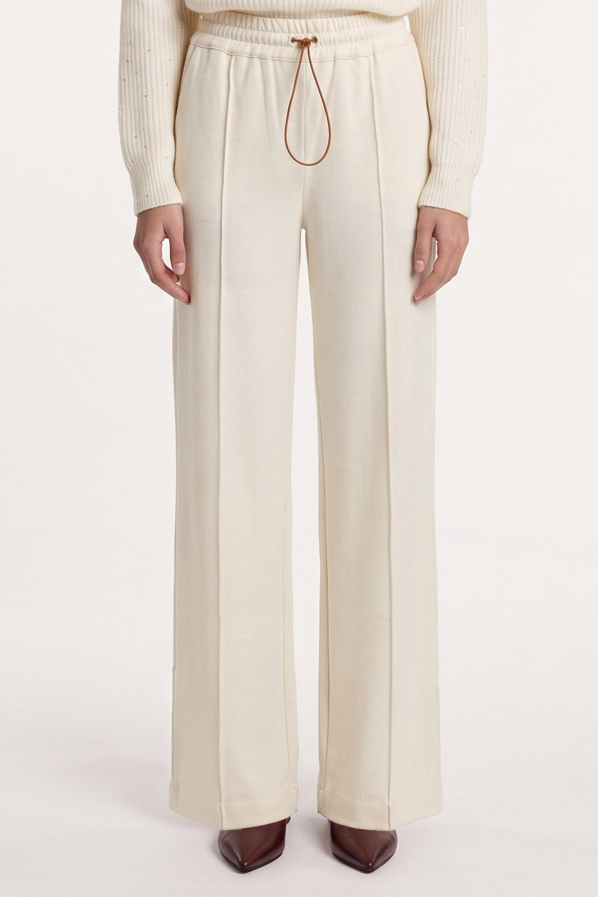 Women's Wool Fleece Drawstring Trousers – White, view 1
