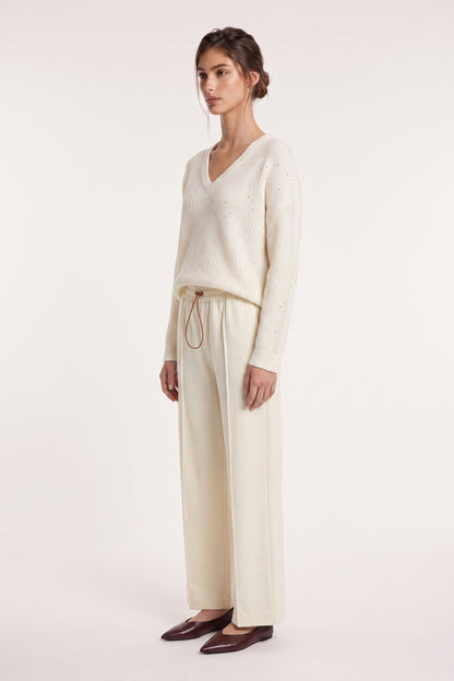 Women's Wool Fleece Drawstring Trousers – White, view 3
