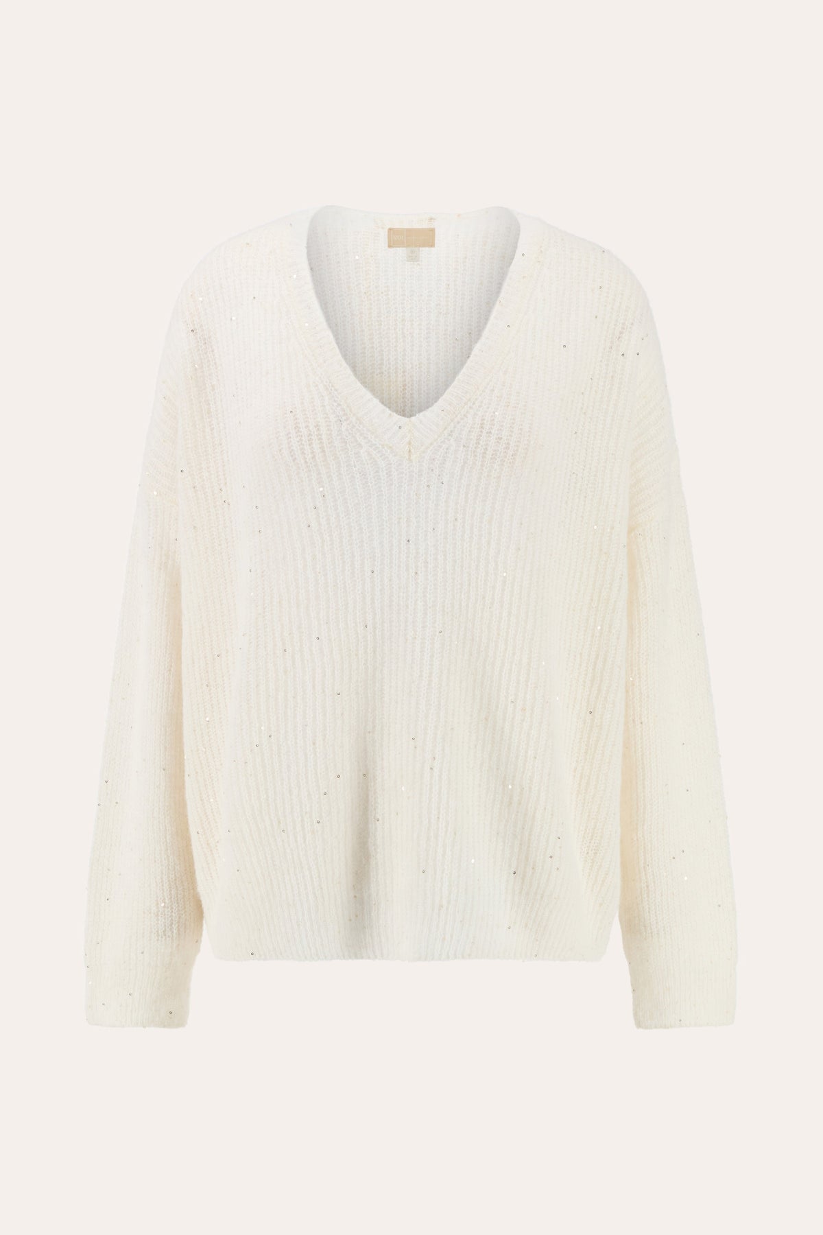 Women's Micro-Paillettes Alpaca Wool V-Neck Sweater – White, view 4