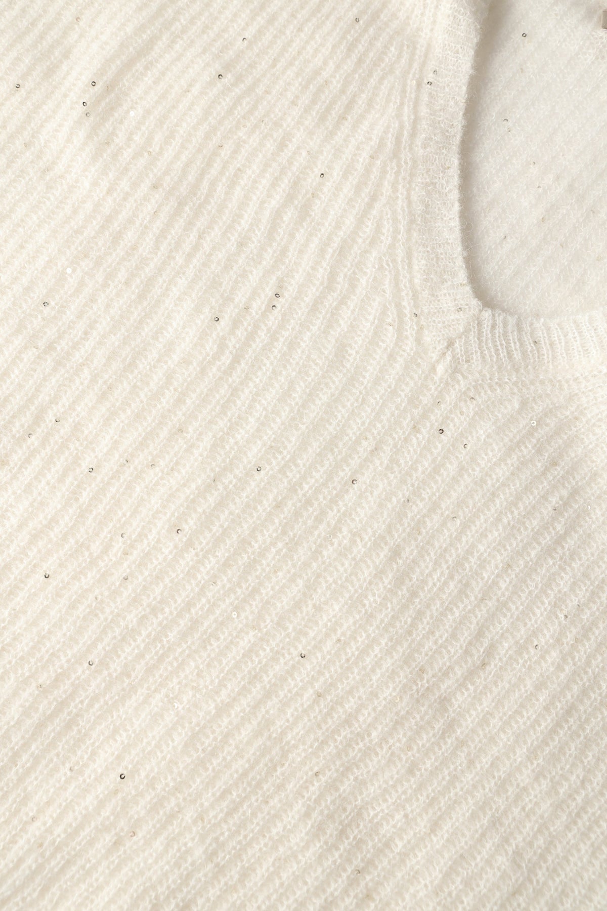 Women's Micro-Paillettes Alpaca Wool V-Neck Sweater – White, view 5