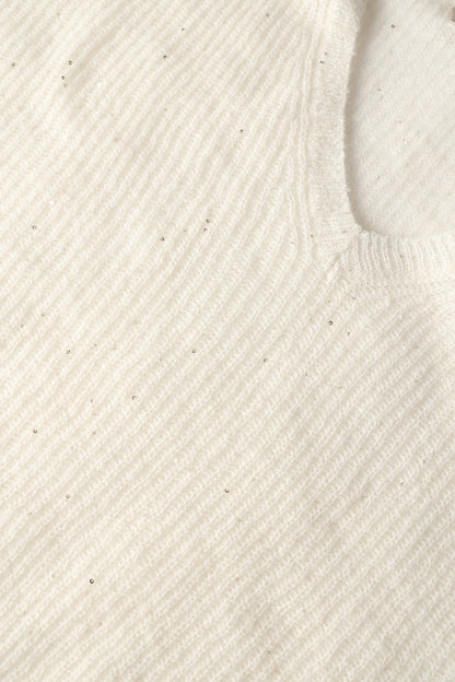 Women's Micro-Paillettes Alpaca Wool V-Neck Sweater – White, view 5