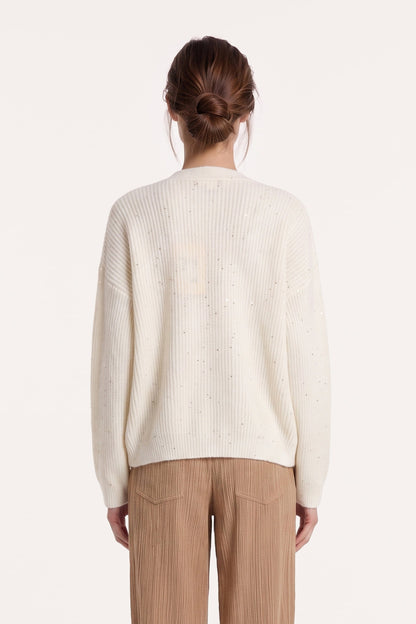 Women's Micro-Paillettes Alpaca Wool V-Neck Sweater – White, view 2