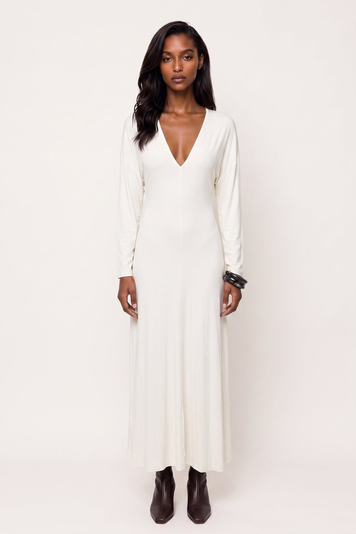 Women's Viscose Stretch-Jersey Long Dress – Naturale, view 1