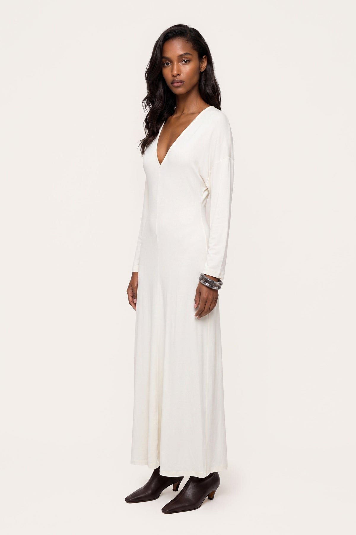 Women's Viscose Stretch-Jersey Long Dress – Naturale, view 3