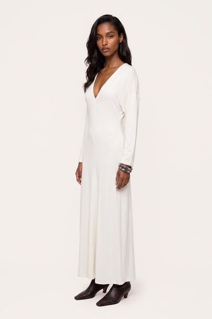 Women's Viscose Stretch-Jersey Long Dress – Naturale, view 3