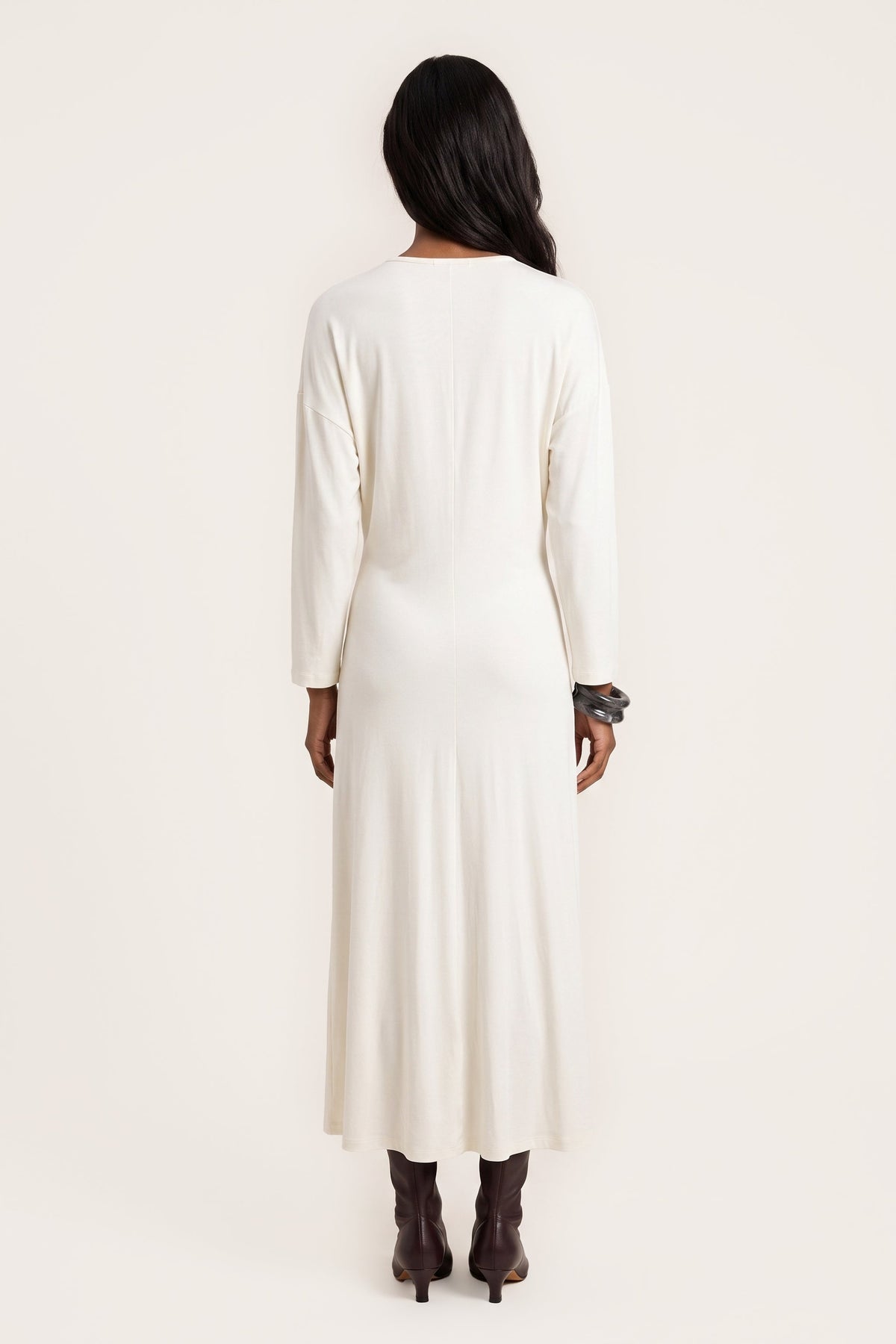 Women's Viscose Stretch-Jersey Long Dress – Naturale, view 2