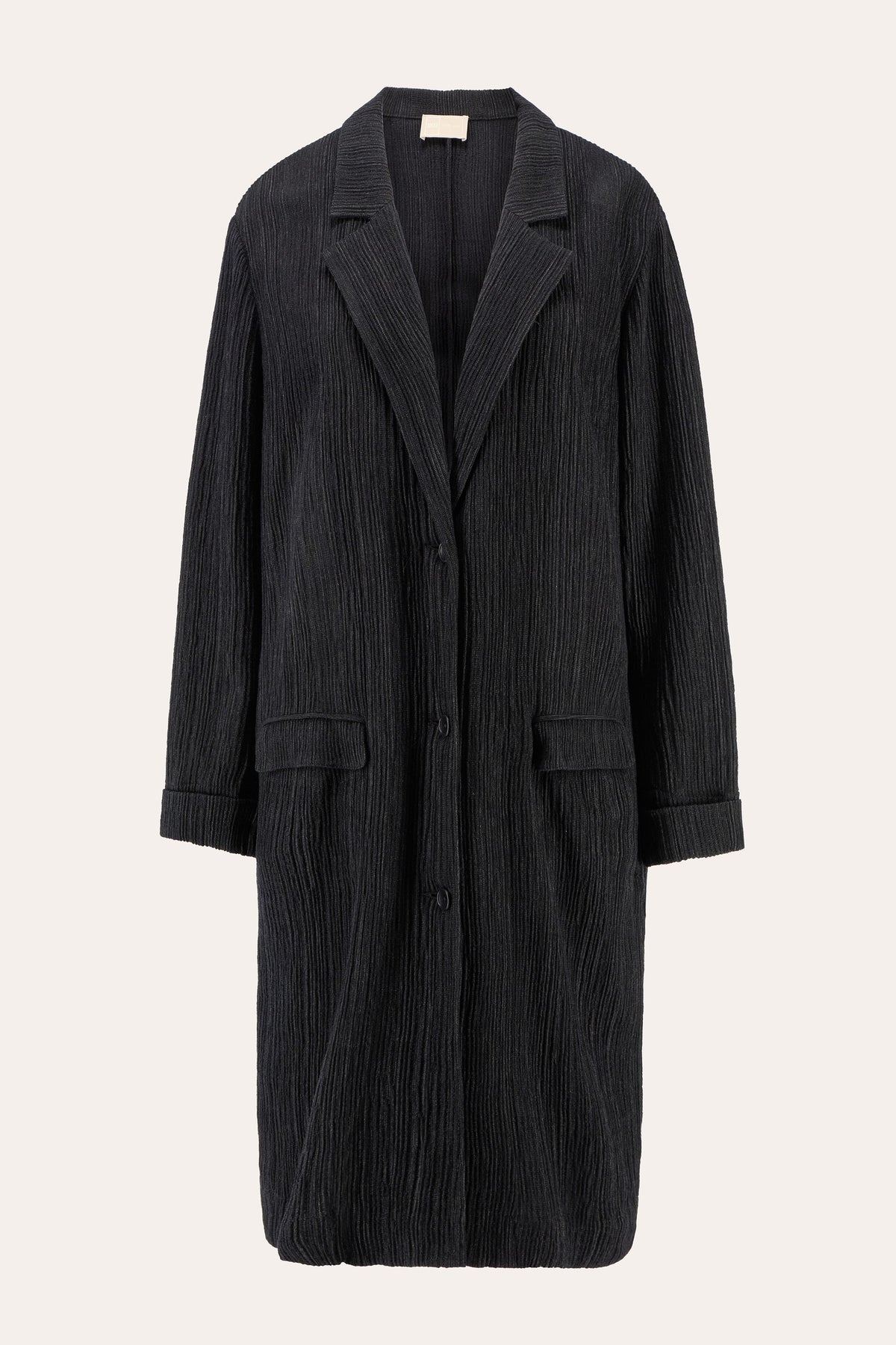 Women's Relaxed-Fit Plissé Wool-Viscose Coat – Black, view 4