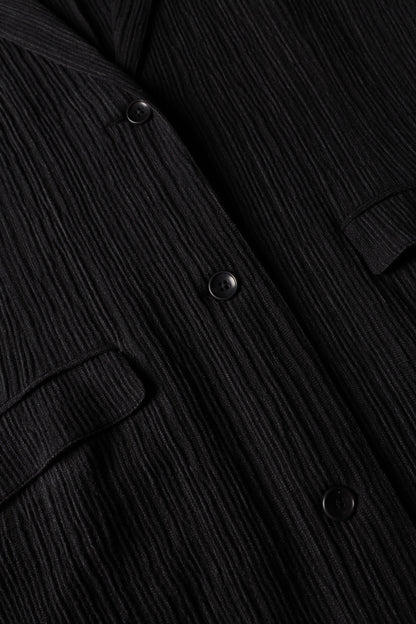 Women's Relaxed-Fit Plissé Wool-Viscose Coat – Black, view 5