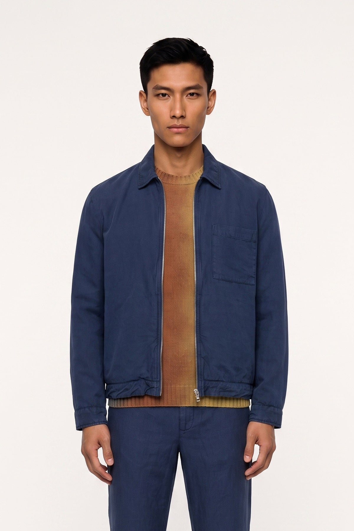 Men's Linen Lyocell Garment-Dyed Zip Jacket – Ocean, view 1