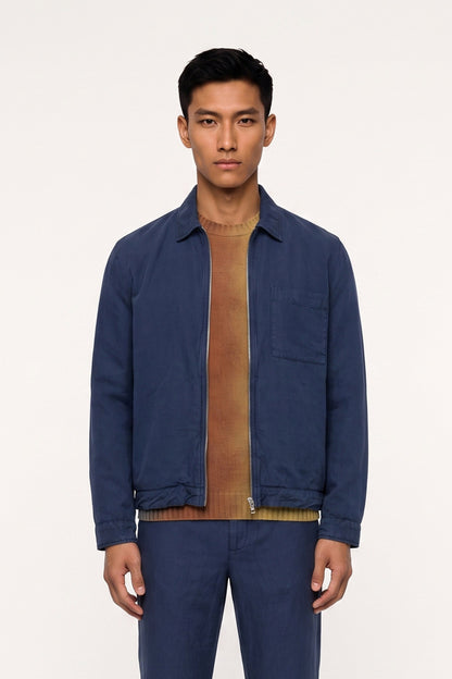 Men's Linen Lyocell Garment-Dyed Zip Jacket – Ocean, view 1