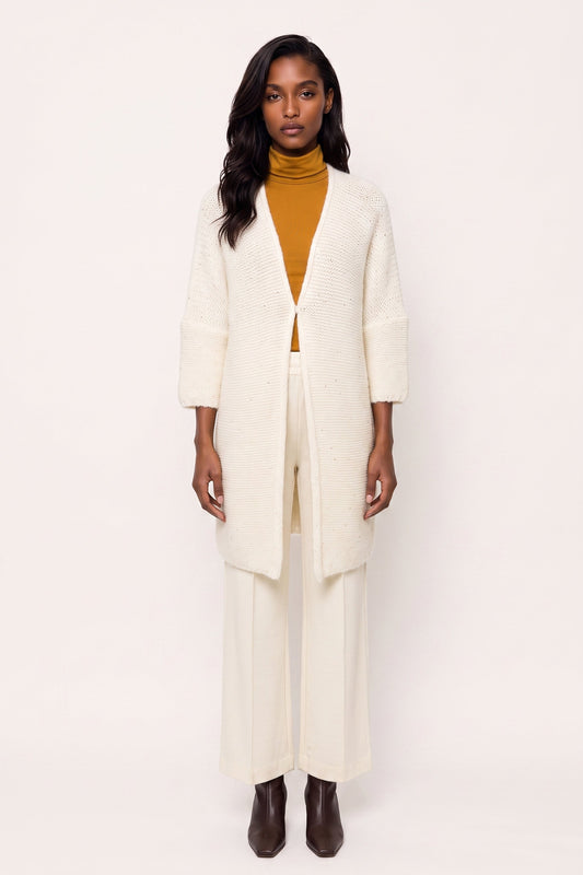 Women's Micro-Paillettes Alpaca Wool Long Cardigan – White, view 1