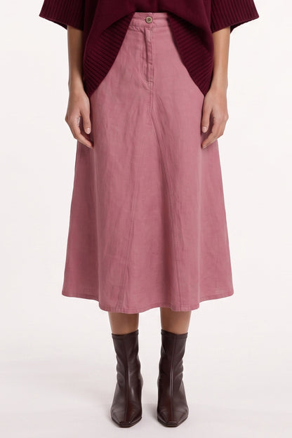 Women's Linen-Lyocell Soft Tailored Midi Skirt – Blush, view 1