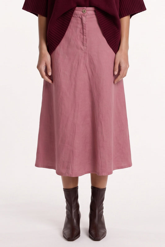 Women's Linen-Lyocell Soft Tailored Midi Skirt – Blush, view 1