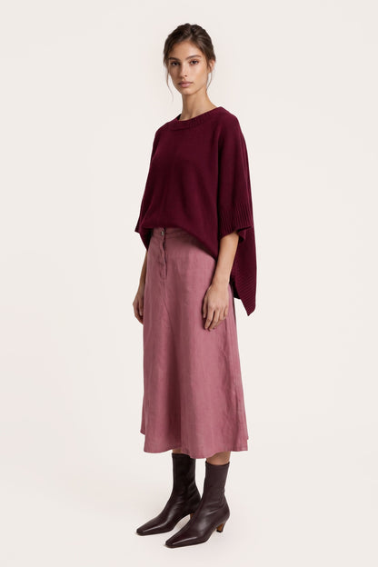 Women's Linen-Lyocell Soft Tailored Midi Skirt – Blush, view 3