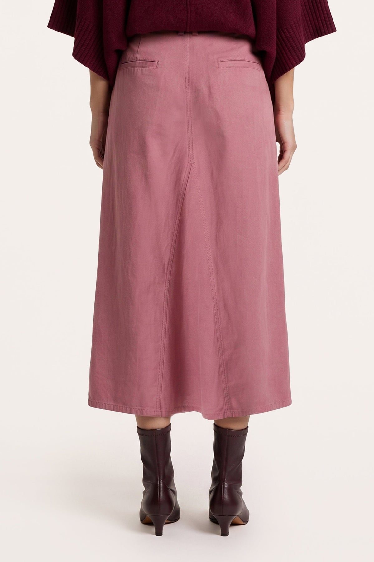 Women's Linen-Lyocell Soft Tailored Midi Skirt – Blush, view 2