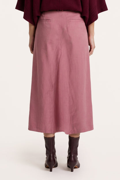Women's Linen-Lyocell Soft Tailored Midi Skirt – Blush, view 2