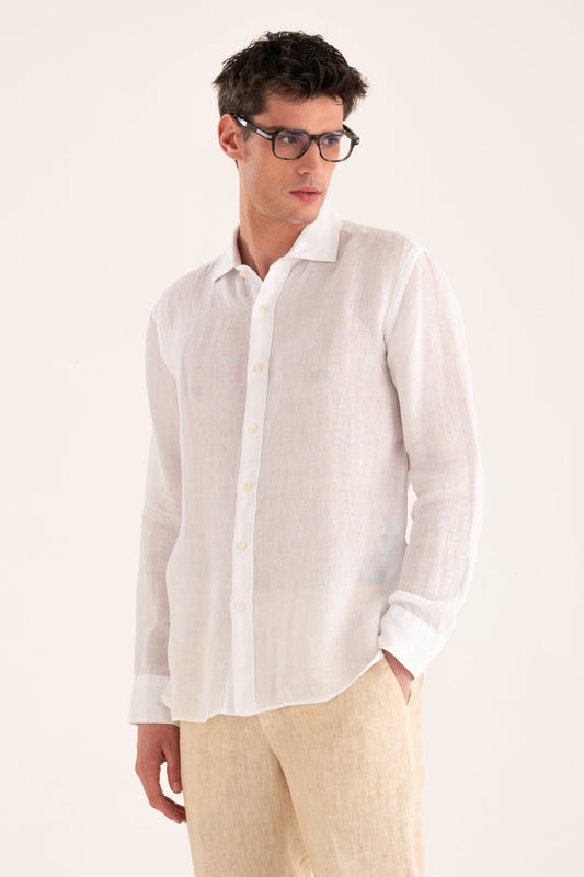 Men's Classic Pure Linen Shirt – White, view 1
