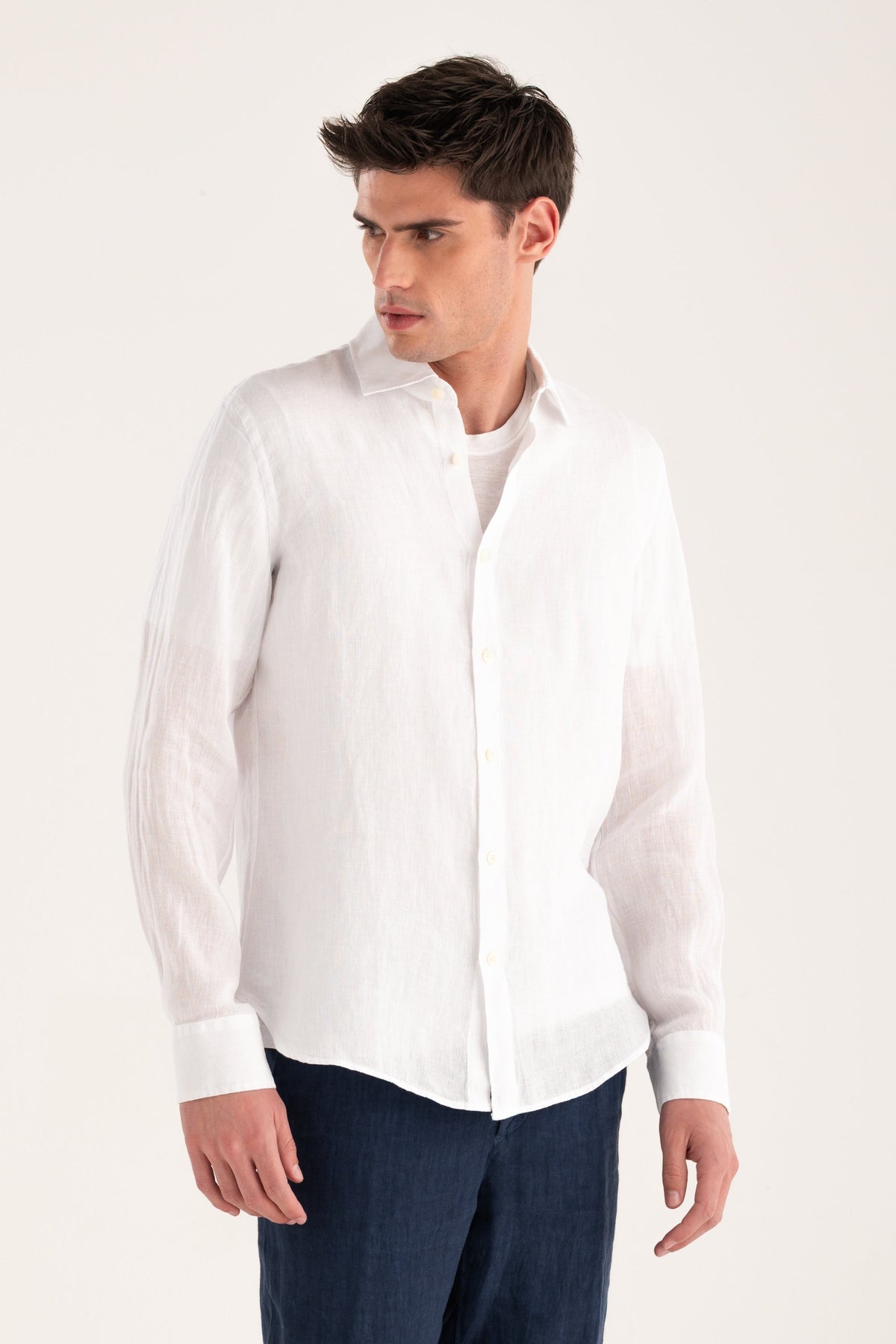 Men's Long Sleeve Contemporary Fit Linen Shirt – White, view 1