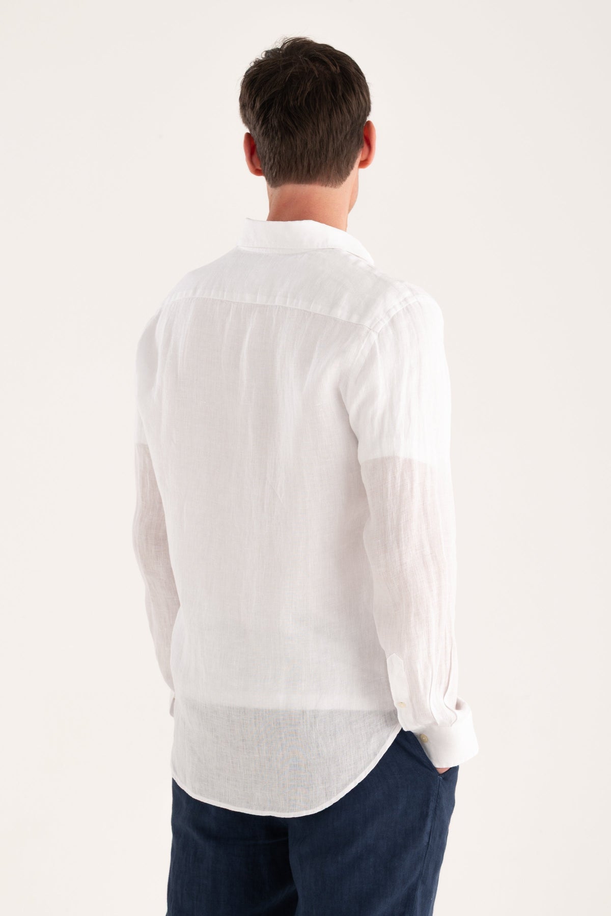 Men's Long Sleeve Contemporary Fit Linen Shirt – White, view 2