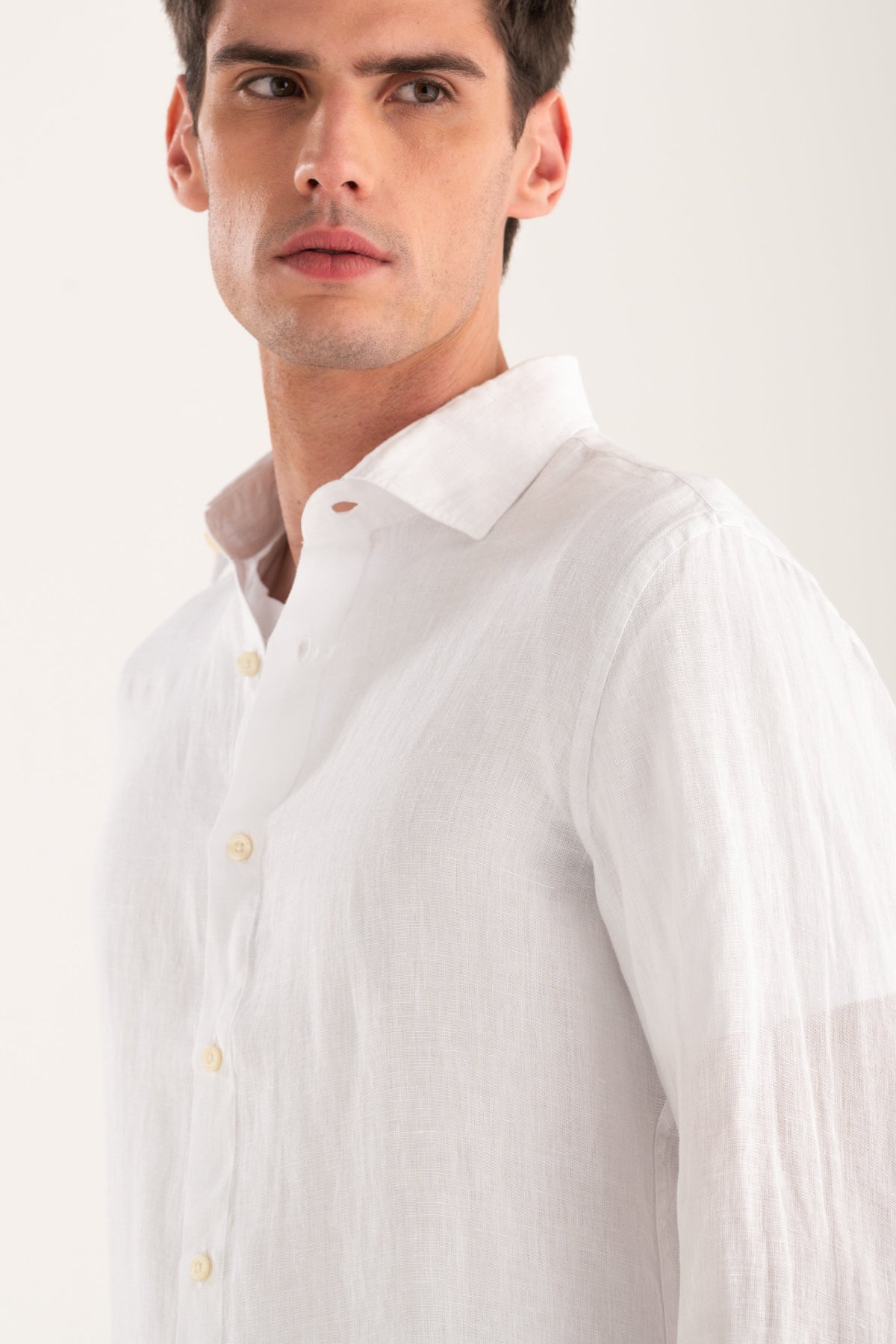 Men's Long Sleeve Contemporary Fit Linen Shirt – White, view 4