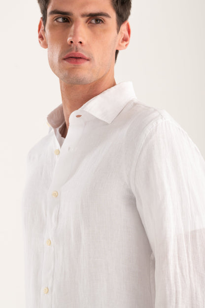 Men's Long Sleeve Contemporary Fit Linen Shirt – White, view 4