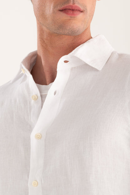 Men's Long Sleeve Contemporary Fit Linen Shirt – White, view 3