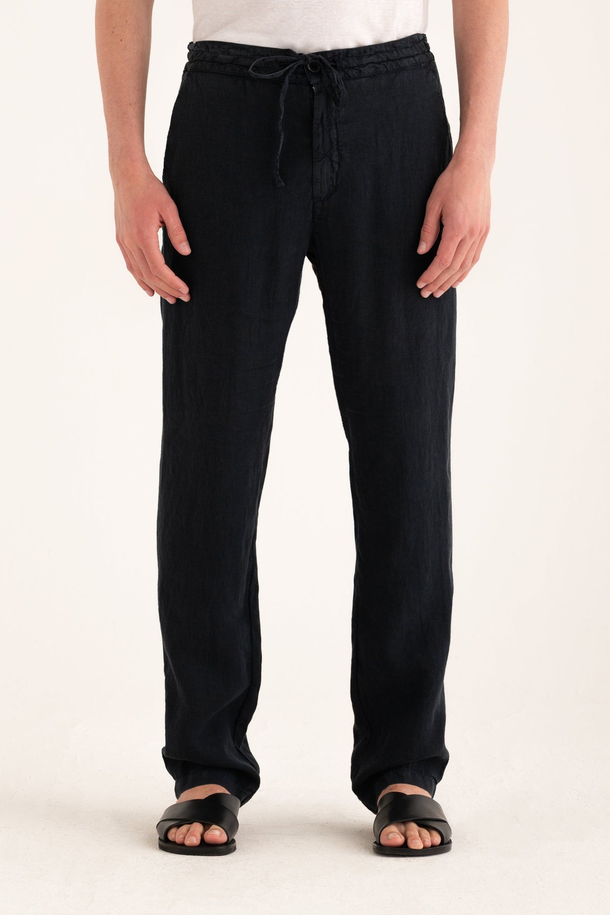 Men's Linen Relaxed Drawstring Pants – Marine, view 1