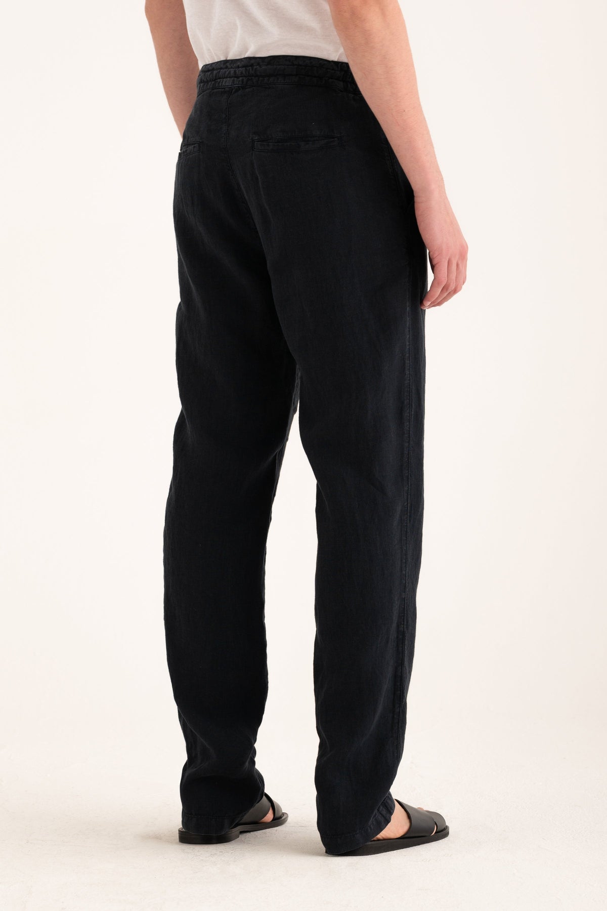 Men's Linen Relaxed Drawstring Pants – Marine, view 2