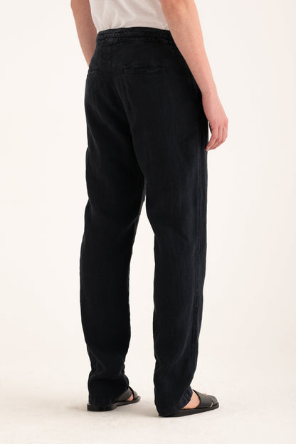 Men's Linen Relaxed Drawstring Pants – Marine, view 2