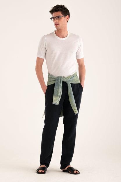 Men's Linen Relaxed Drawstring Pants – Marine, view 4