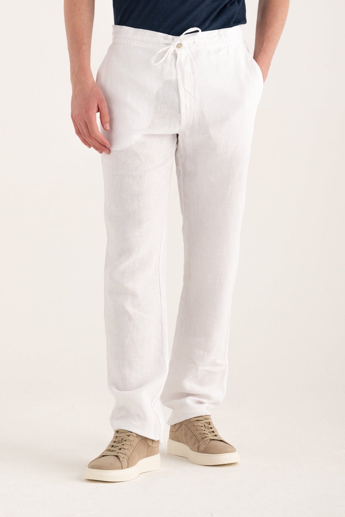 Men's Linen Relaxed Drawstring Pants – White, view 1
