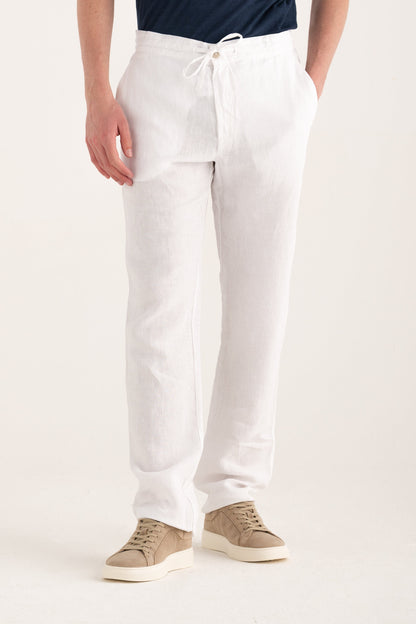 Men's Linen Relaxed Drawstring Pants – White, view 1