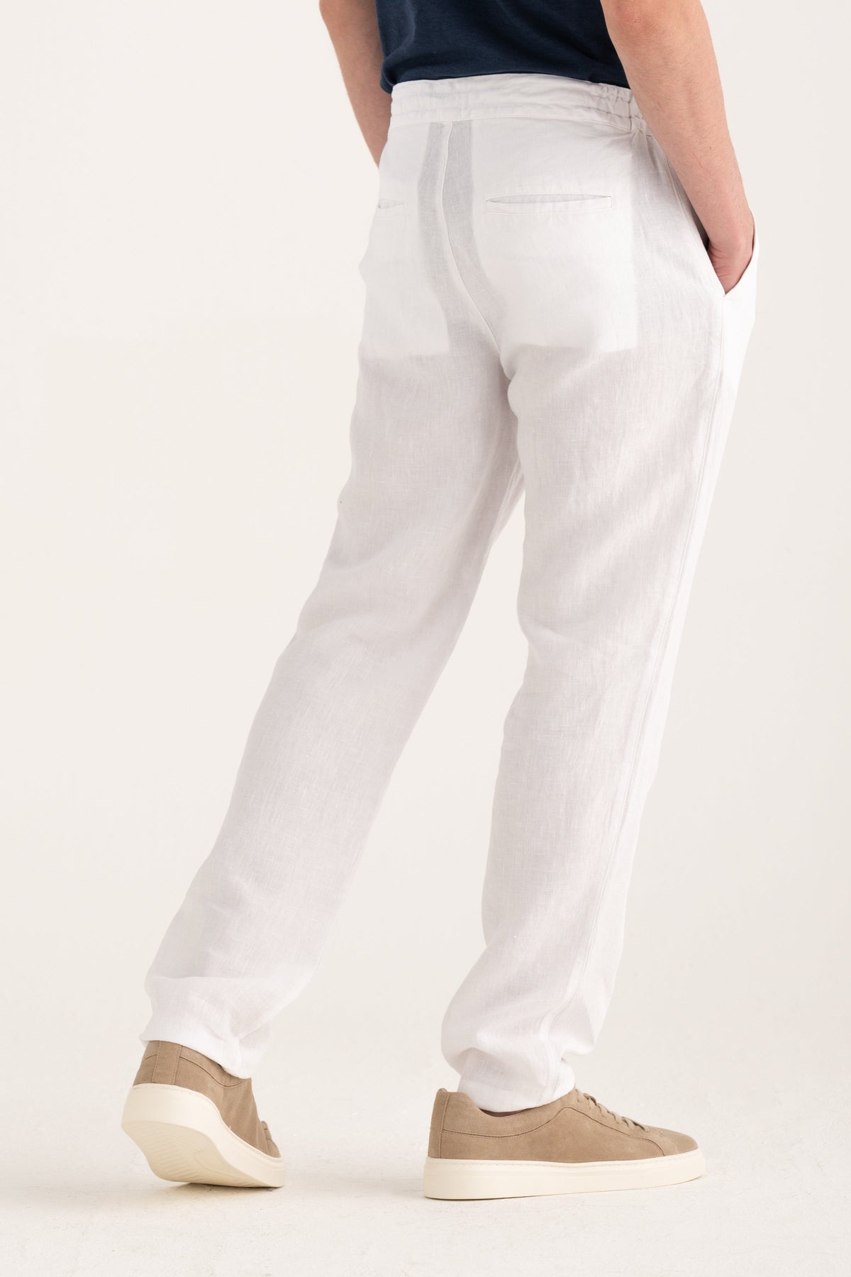 Men's Linen Relaxed Drawstring Pants – White, view 2