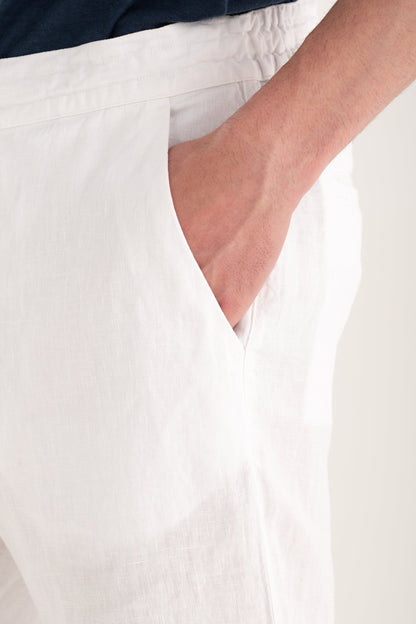 Men's Linen Relaxed Drawstring Pants – White, view 3