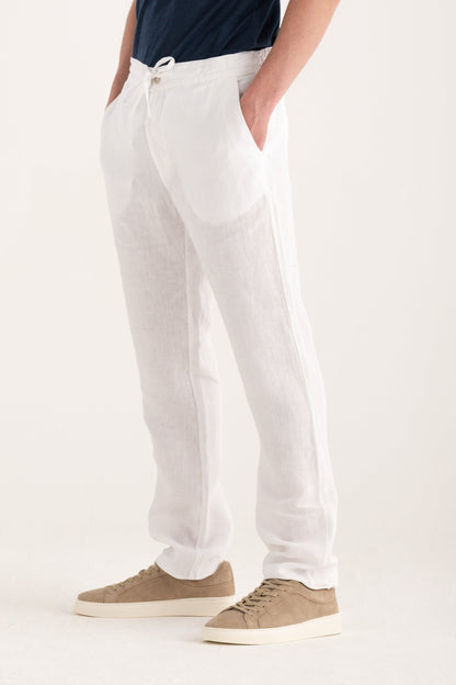 Men's Linen Relaxed Drawstring Pants – White, view 4