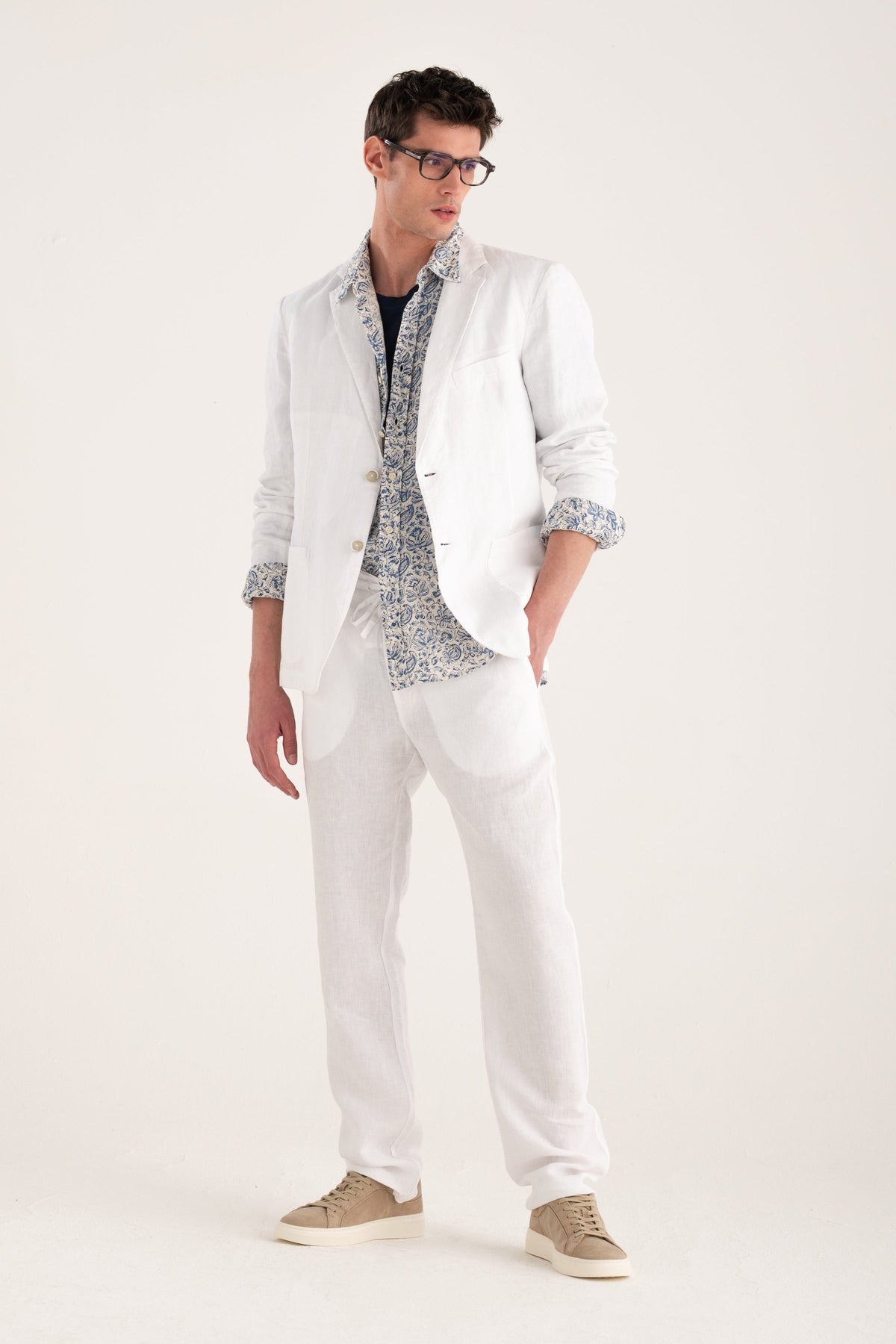 Men's Linen Relaxed Drawstring Pants – White, view 6