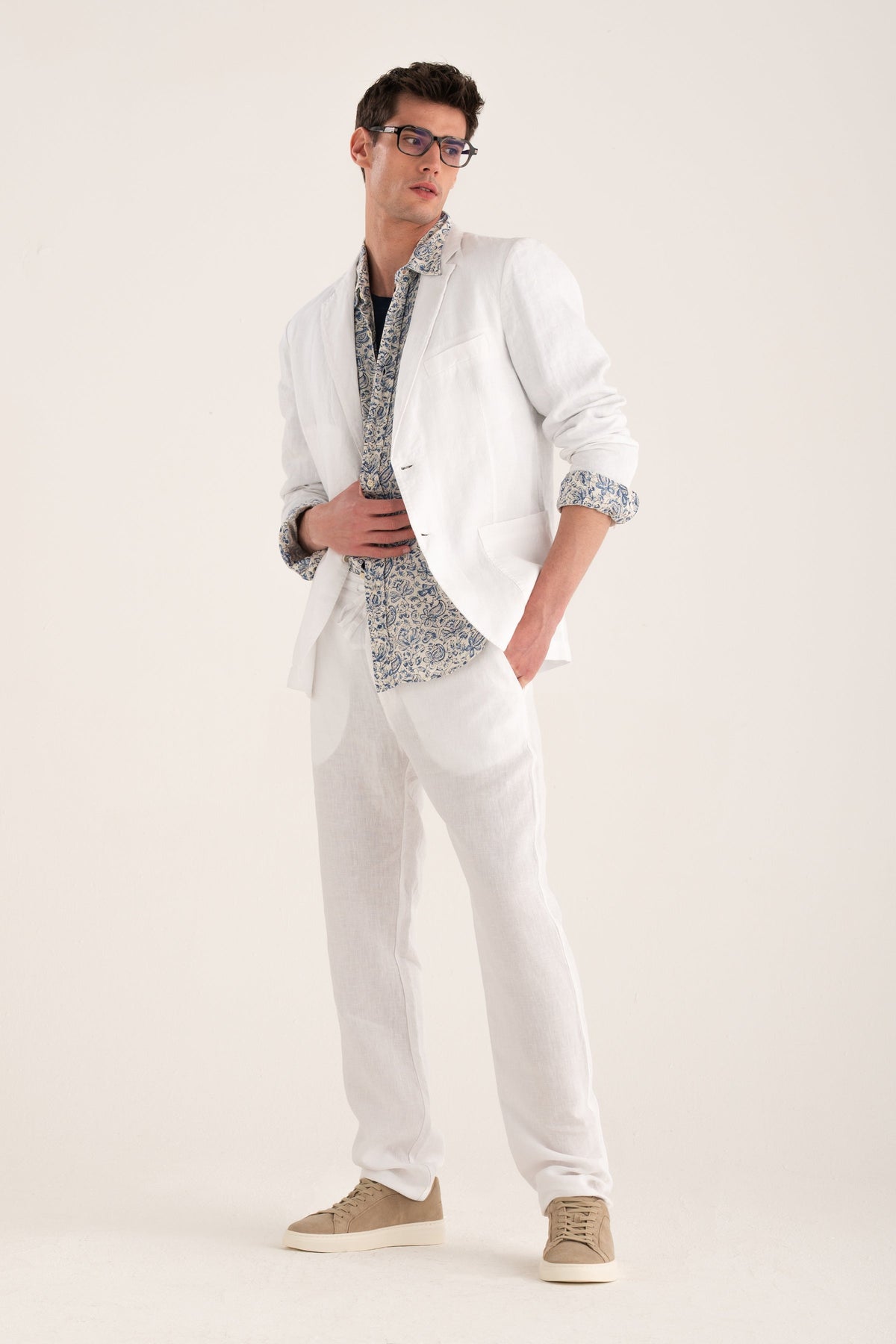 Men's Linen Relaxed Drawstring Pants – White, view 5