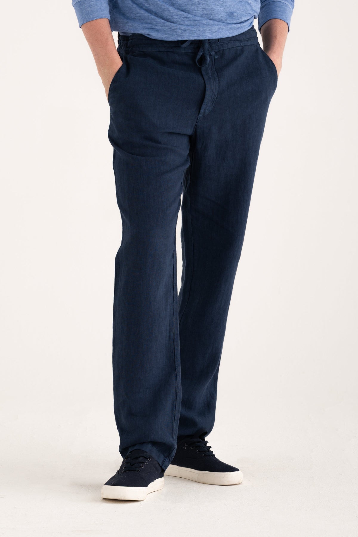 Men's Relaxed Drawstring Linen Pants – Navy Fade, view 1