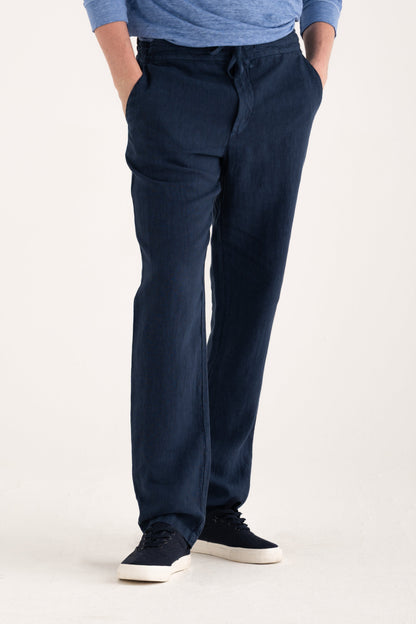 Men's Relaxed Drawstring Linen Pants – Navy Fade, view 1