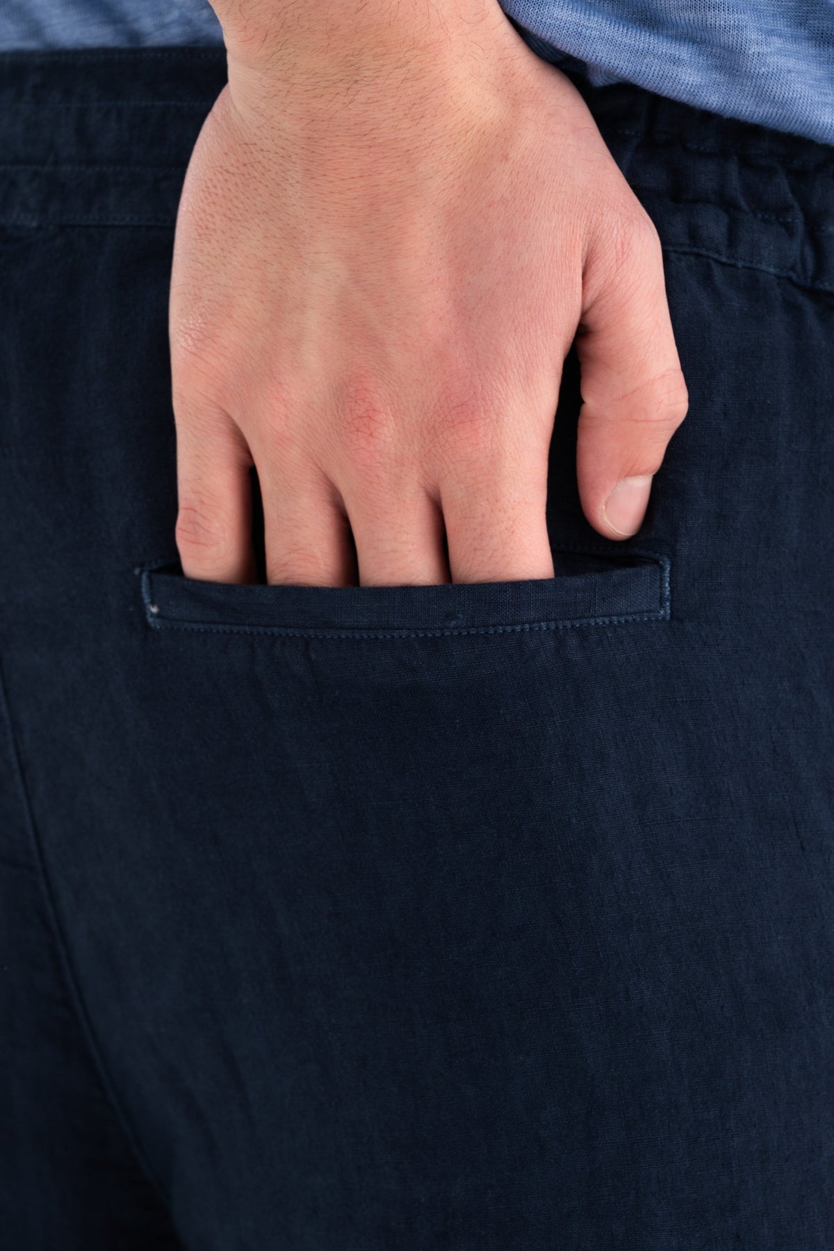 Men's Relaxed Drawstring Linen Pants – Navy Fade, view 3