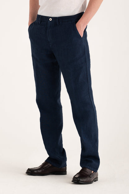 Men's Linen Pants with Back Patch Pockets – Navy Fade, view 1