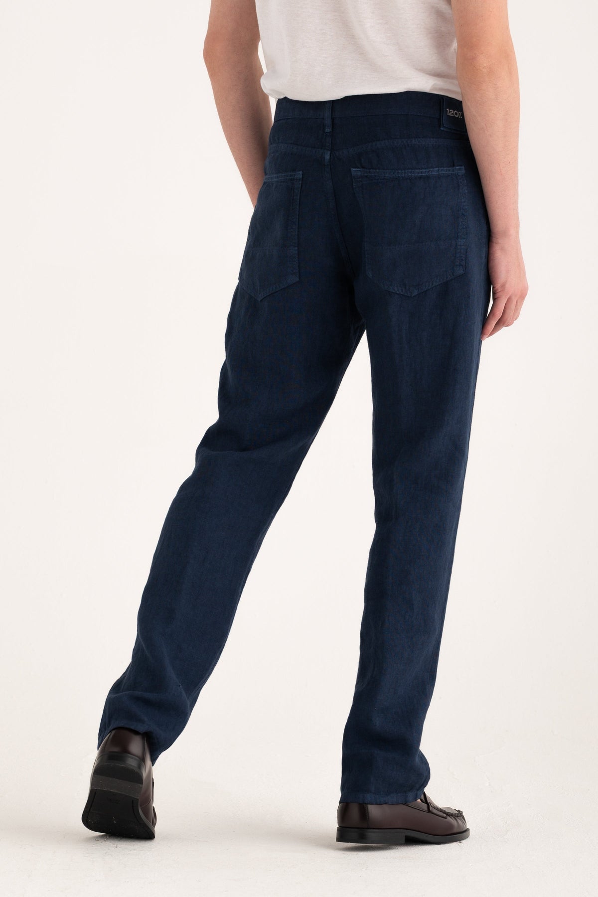 Men's Linen Pants with Back Patch Pockets – Navy Fade, view 2