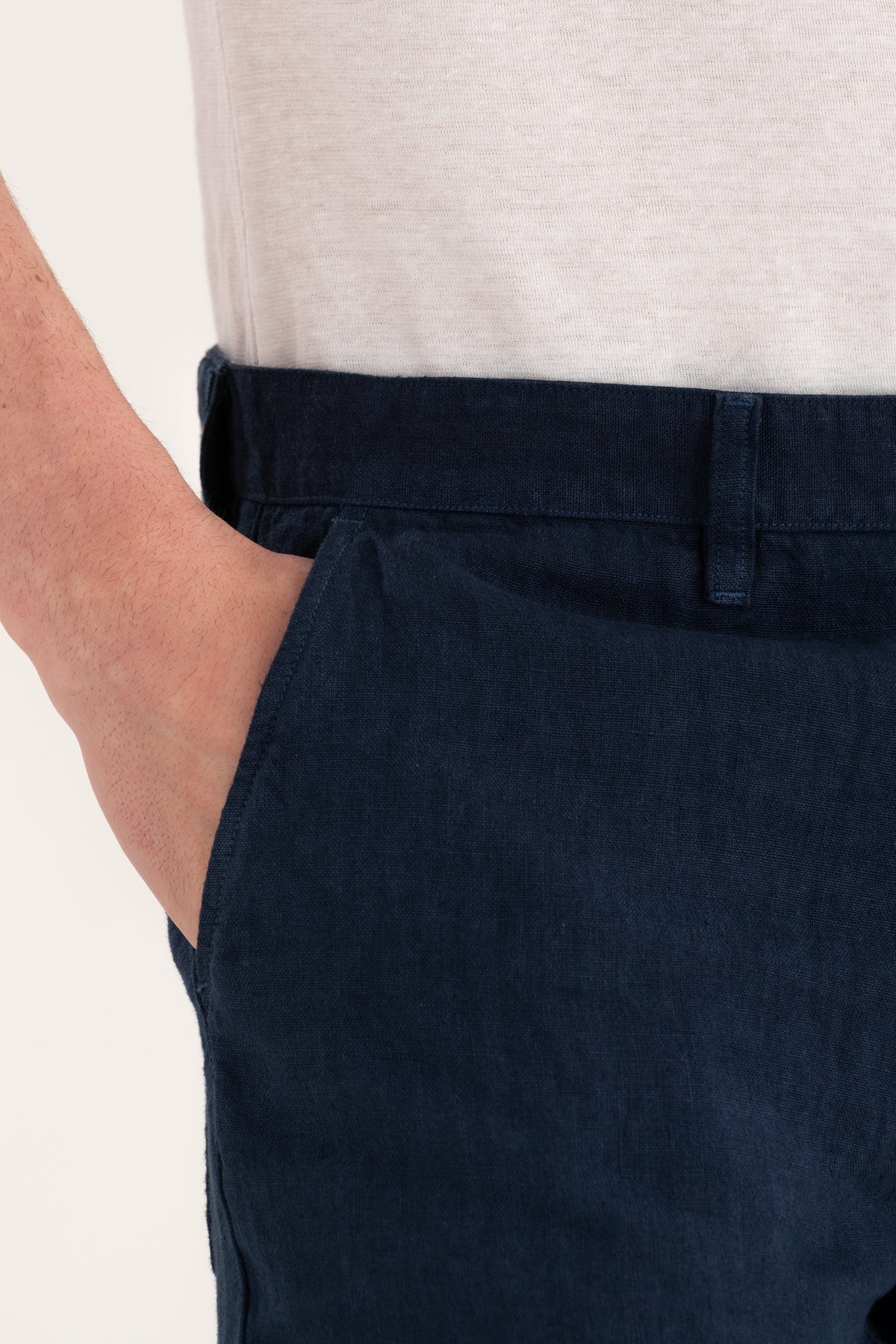 Men's Linen Pants with Back Patch Pockets – Navy Fade, view 3