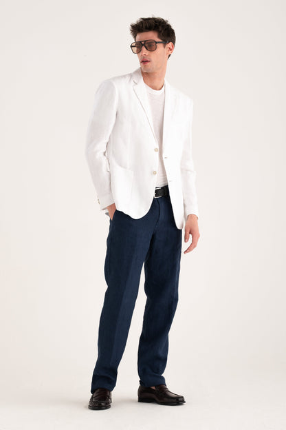 Men's Linen Pants with Back Patch Pockets – Navy Fade, view 4