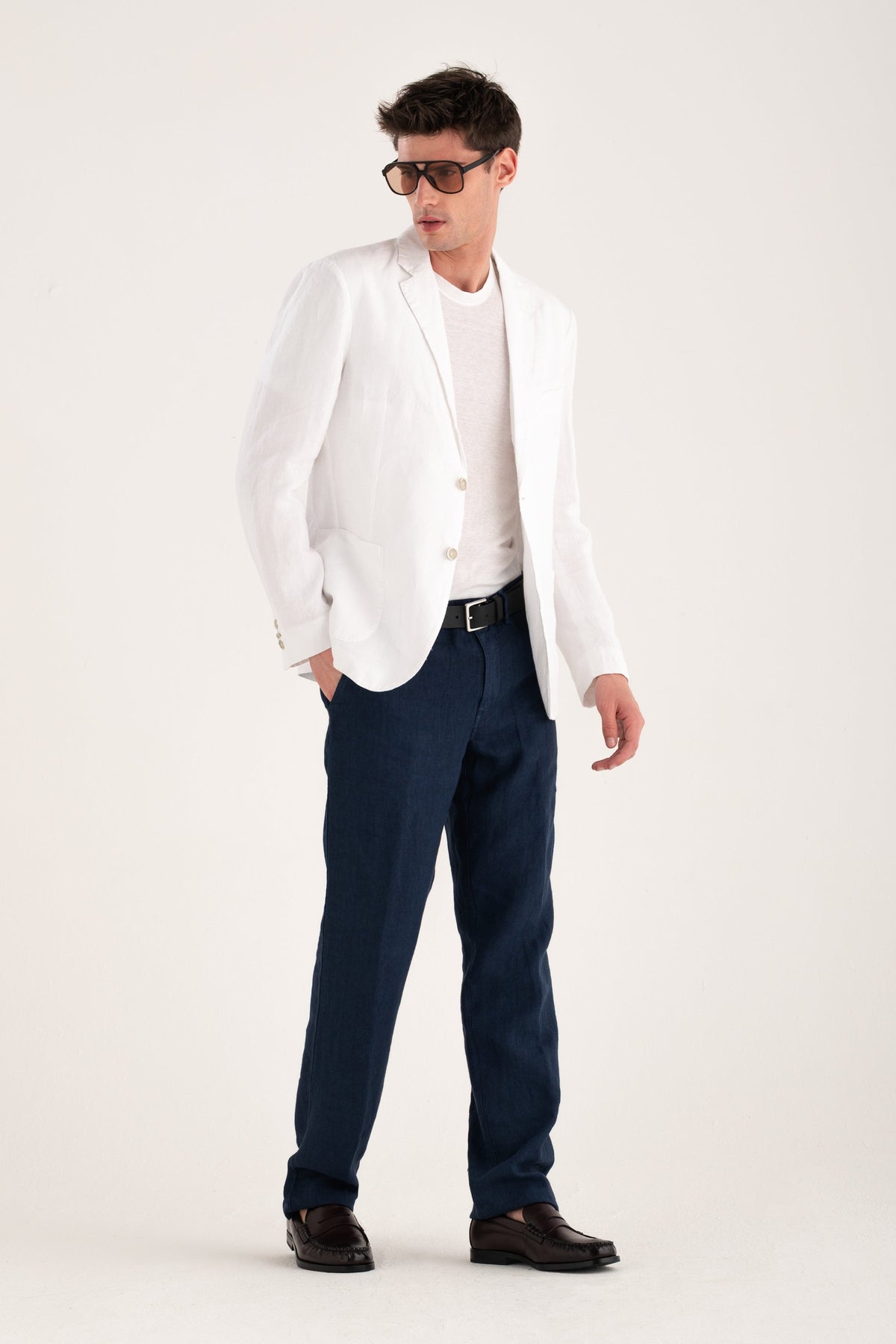 Men's Linen Pants with Back Patch Pockets – Navy Fade, view 5
