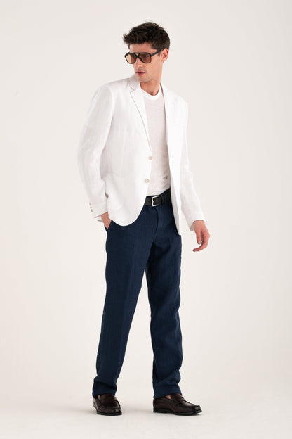 Men's Linen Pants with Back Patch Pockets – Navy Fade, view 5