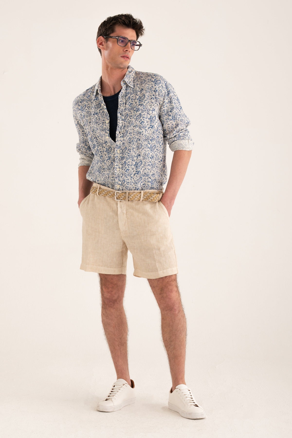 Men's Linen Tailored Shorts – Safari Soft Fade, view 3