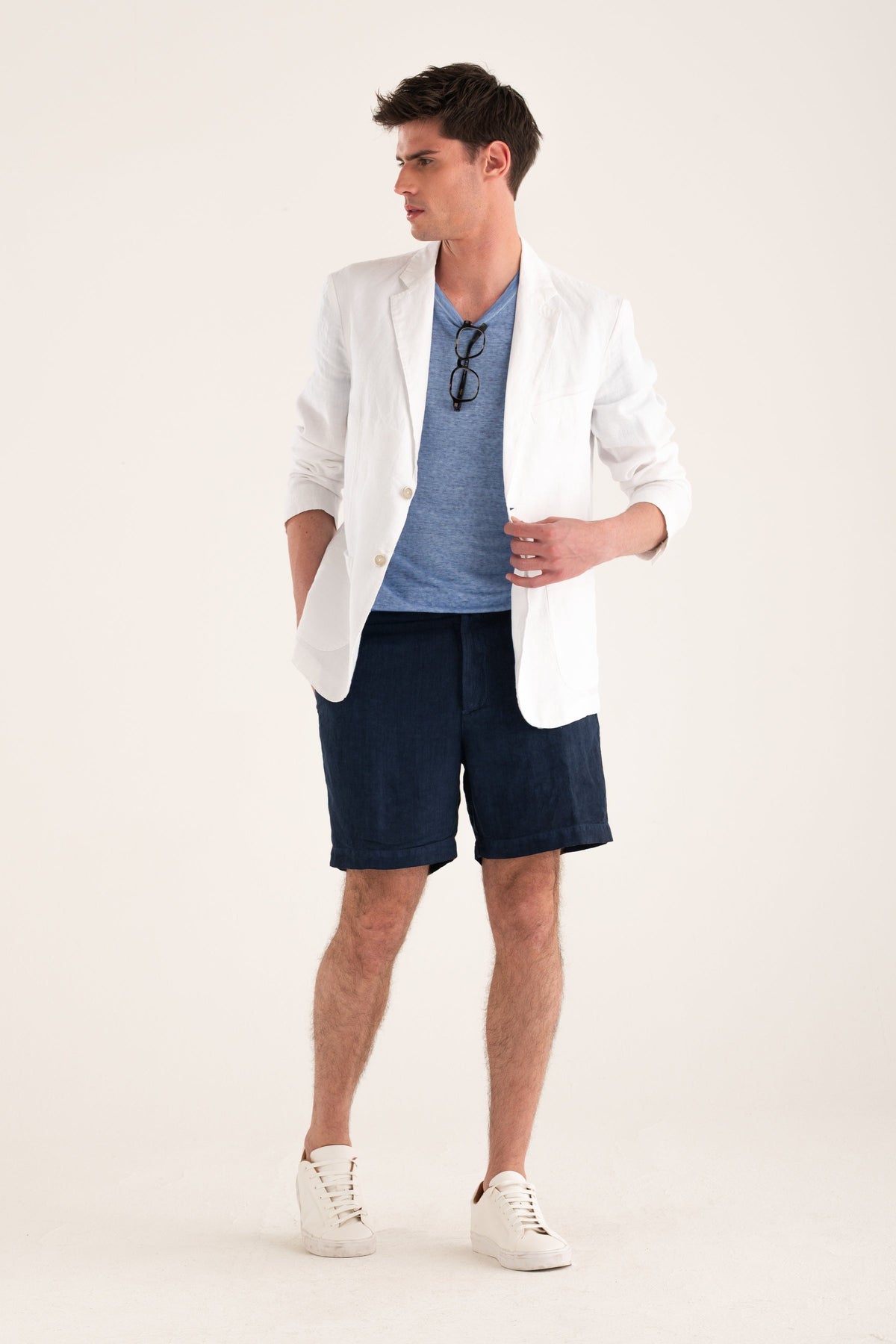 Men's Linen Tailored Shorts – Navy Fade, view 4
