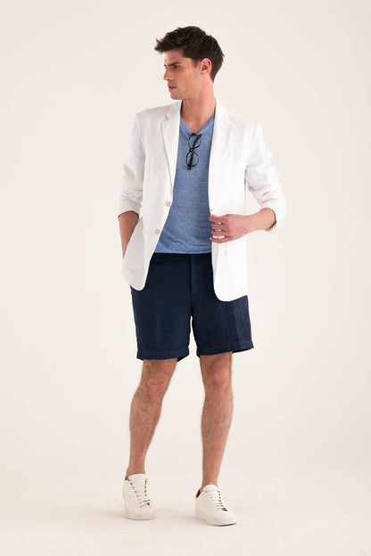 Men's Linen Tailored Shorts – Navy Fade, view 4