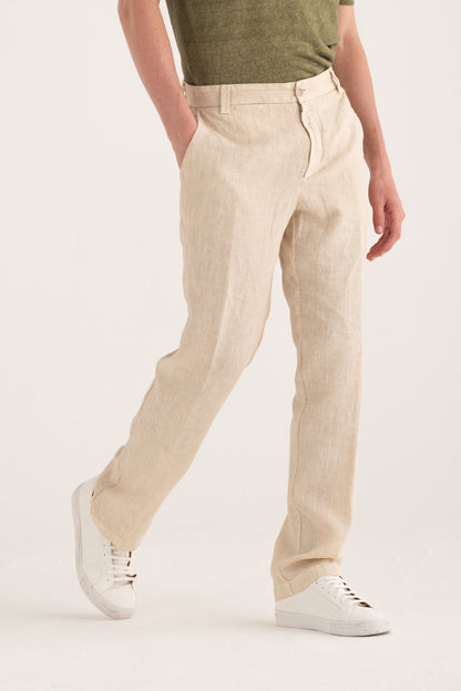 Men's Linen Chino Tailored Pants with Pleats – Safari Soft Fade, view 1